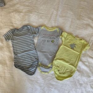 Petit Bateau Gray and Yellow Kids Bodysuit Trio